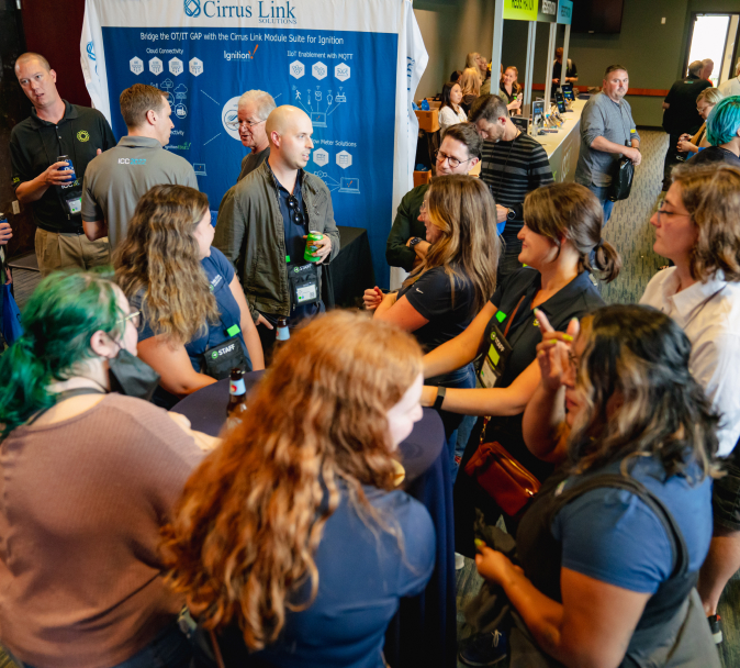 A group of people networking at ICC